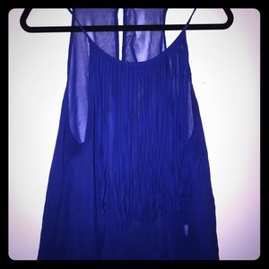 Blue fringe top